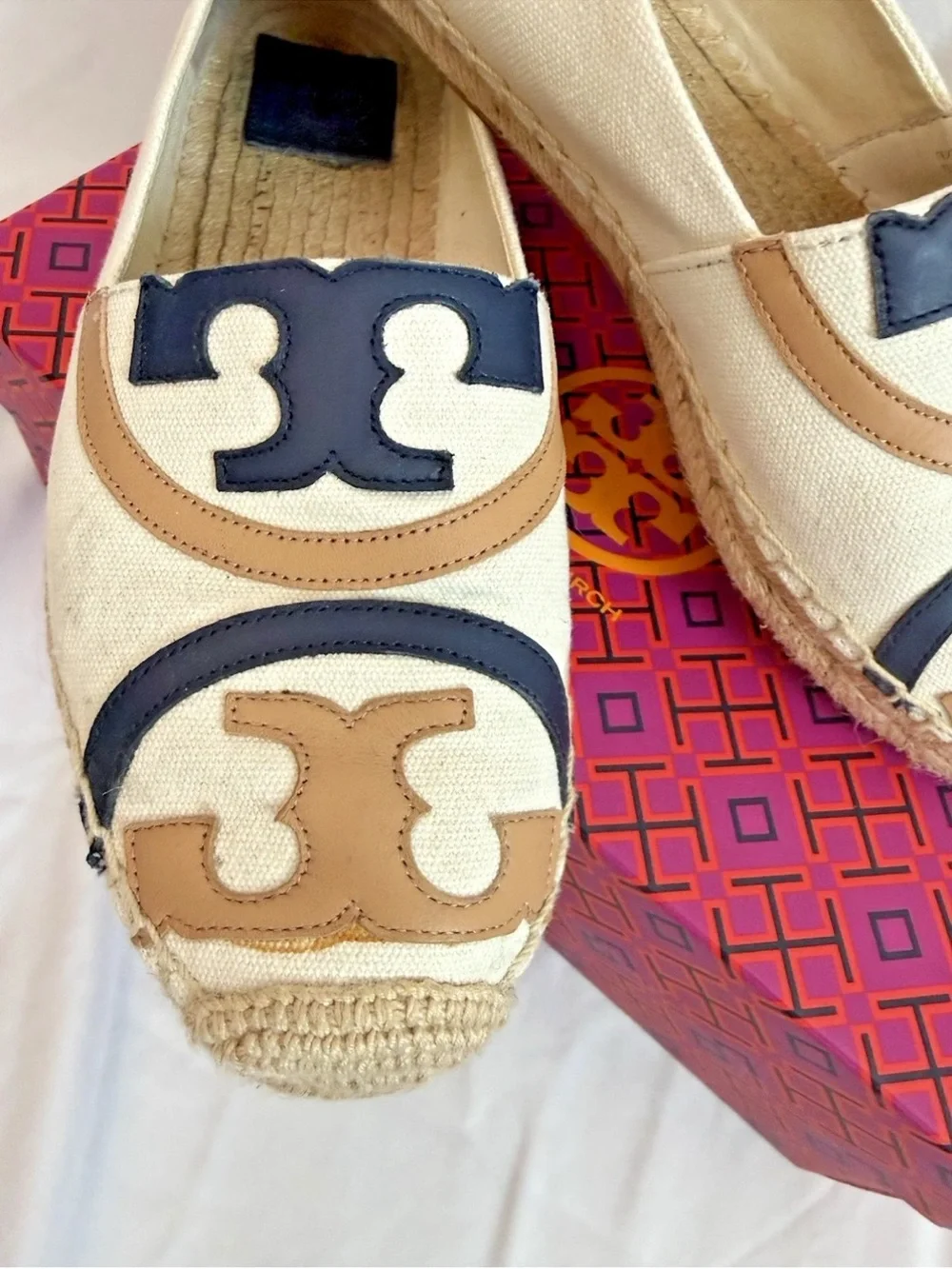 Tory Burch Ines Fil Coupe Espadrille Canvas Leather - Size 8.5